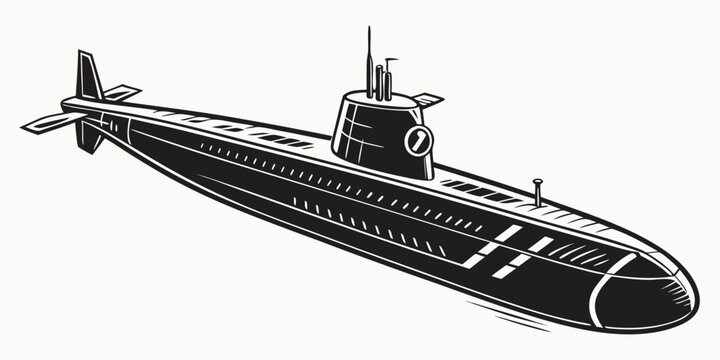 a black submarine with a conning tower and propeller Vector