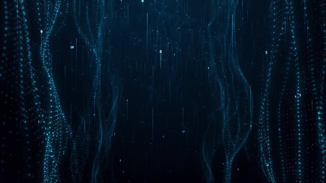 Digital data wave cyber flowing number particles wave light abstract Cyber technology background. Big data technology Transferring Artificial Intelligence Quantum Computer, block chain, analysis