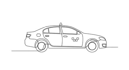 Obraz premium Continuous line drawing of a taxi cab with open door, simple vector art