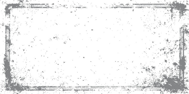 Dusty scratchy grey grunge rectangular frame with distressed border and textured messy background template vector illustration.