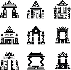 Fototapeta premium Collection of Ancient Thai Temple Gate and Architectural Icons.