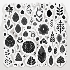 Fototapeta premium Monochromatic Botanical Elements Collection
