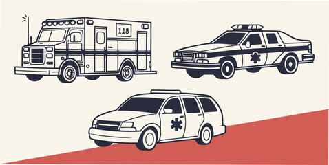 emergency vehicles line up with fire truck and police cars Vector ©  MST RABEYA  BEGUM