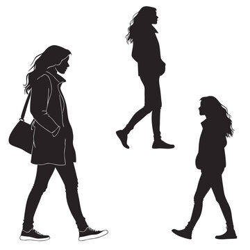 silhouettes of women walking in different poses Vector