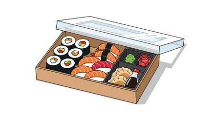 A sushi box with various sushi rolls and pieces © Kuisdi