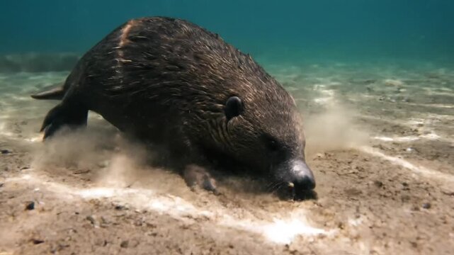 Wildlife Dugong Underwater Ocean Scene.