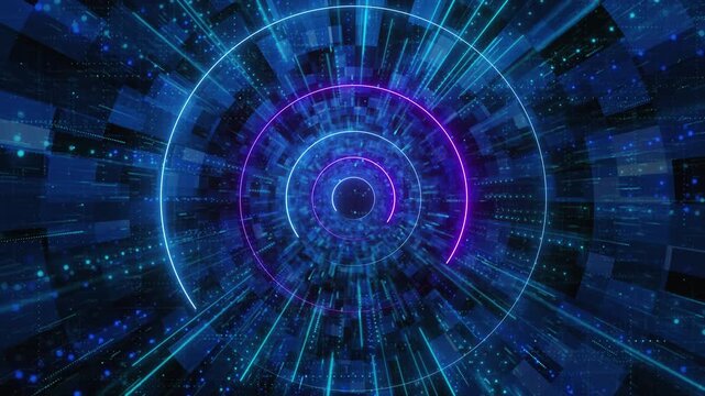 Cyber Digital Cyberspace Particles tunnel. Futuristic interface pattern. Hi-Tech digital hi technology texture. Abstract motion background. Cyber punk. digital data particles shimmering light beams.