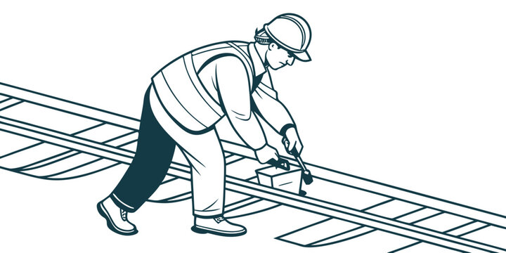 a man in a hard hat is installing roofing Vector
