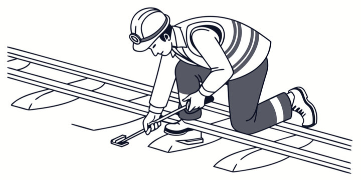 a man kneeling down and working on a roof Vector