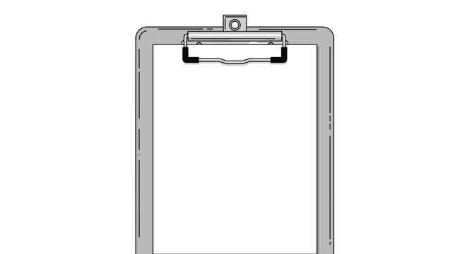 Close up illustration of a clean silver metal clipboard with a blank white sheet of paper ready for notes or a checklist.