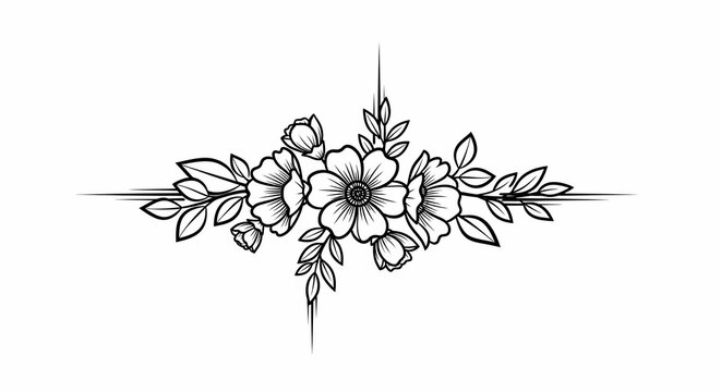 墨線で描く、線画の花束の繊細な美しさ