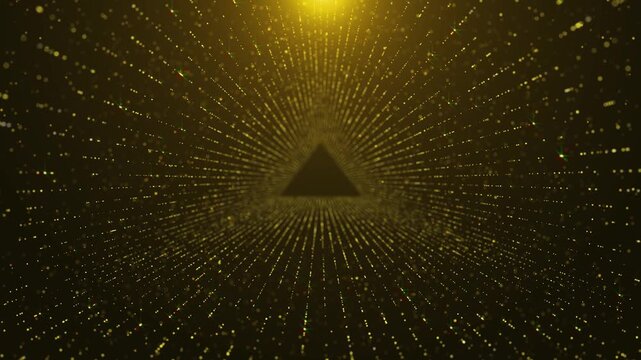 3D golden frame triangle Copy space for casino luxury podium stage. Premium minimal shiny circle frame award ceremony event, Digital Modern background, Glamour empty space fashion event. vip backdrop