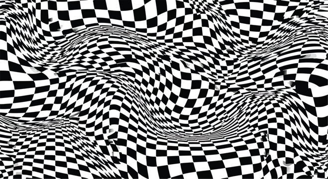 A swirling black and white checkered pattern
