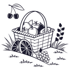 Fototapeta premium a wicker basket filled with fruit and vegetables Vector
