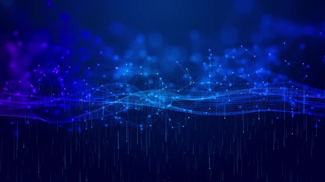 Cyber big data flow. Blockchain data fields. Network line connect stream. Concept of AI technology, digital communication, science research, technology blockchain innovation depiction AI technology