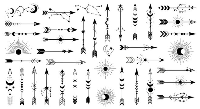 A vector set of various decorative arrows and celestial symbols.