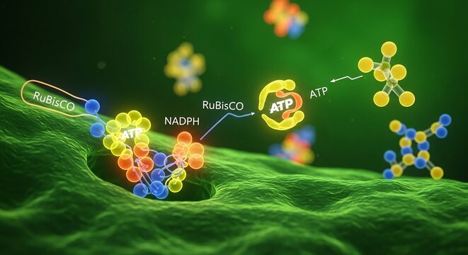 Detailed 3D Animation of Photosynthesis Process in Chloroplasts.
