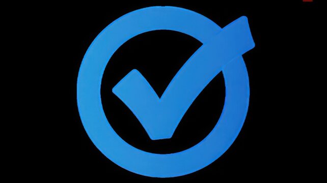 Blue checkmark in a circle icon on a solid black background