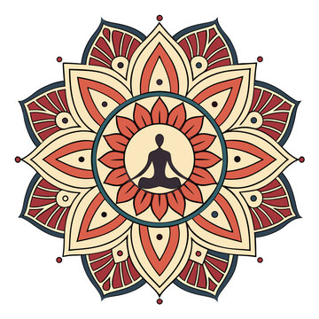 Decorative mandala with meditating figure inside.