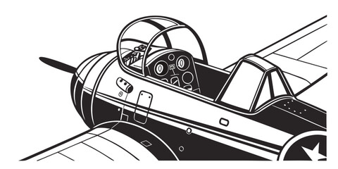 Vintage airplane cockpit interior view with control panel landing gear airplane interior aircraft aviation dashboard instrument propeller throttle altitude transport monoplane fuselage © Adobe 