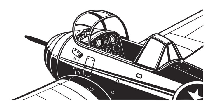 Vintage airplane cockpit interior view with control panel landing gear airplane interior aircraft aviation dashboard instrument propeller throttle altitude transport monoplane fuselage