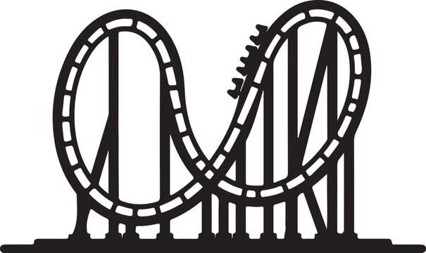 Vector background of amusement park. Poster design invitation of the carnival funfair and amusement with sunset. Ferris wheel, roller coaster and carousel festive parks attractions.