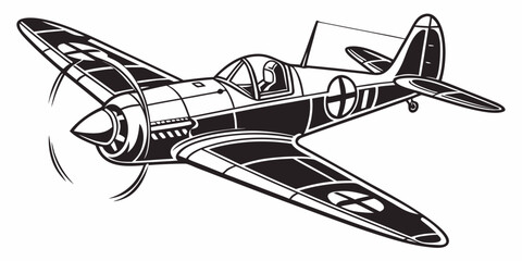 Vintage monoplane fighter aircraft illustration retro propeller plane graphic design with monoplane aircraft airplane aviation propeller illustration isolated background military historical © Adobe 
