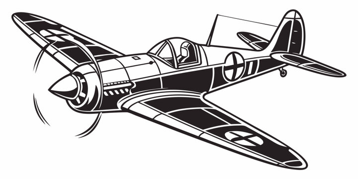 Vintage monoplane fighter aircraft illustration retro propeller plane graphic design with monoplane aircraft airplane aviation propeller illustration isolated background military historical