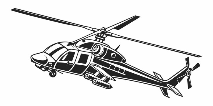 Military attack helicopter vector graphic illustration with missiles and rotor blades air force aviation industry war machine helicopter military aircraft transport aviation emergency