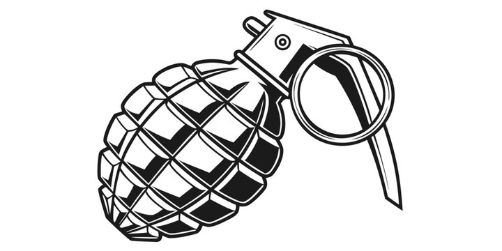 Unarmed hand grenade with pin attached black and white vector illustration military equipment line art military ordnance security illustration equipment explosive isolated conflict industry