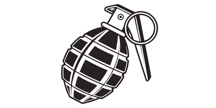 Simple hand grenade with pin engaged black and white vector illustration military equipment line art military ordnance security illustration equipment explosive isolated conflict industry