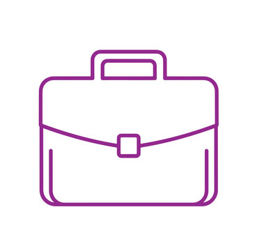 Purple briefcase icon with handle and buckle isolated on transparent background