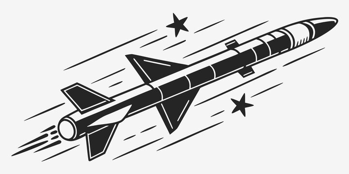 Graphic illustration of a tactical flying missile weapon with military projectile strategic artillery aerospace illustration isolated technology explosive ammunition ballistic supersonic