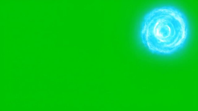Glowing blue energy portal on green screen background, swirling magic vortex effect, cinematic ethereal light orb for video compositing
