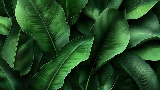 Lush Tropical Green Leaves Background with Nature Wallpaper, and Botanical Pattern.