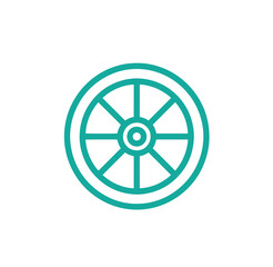 Obraz premium Teal wheel icon with six spokes and circular frame on white background