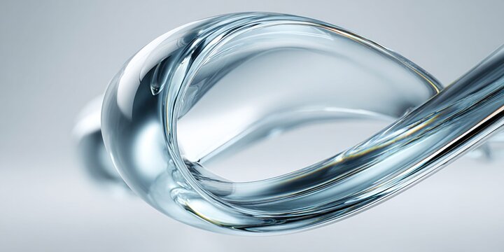 Abstract 3D loop of smooth liquid glass shape with crystal reflections