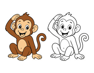 Fototapeta premium Cute Animal Coloring Book Set for Kids, Cartoon Forest and Farm Animals Collection, Easy Coloring Pages Vector Illustration
