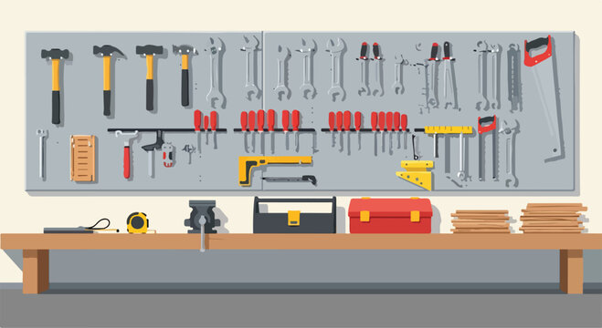 A well-organized workbench with tools