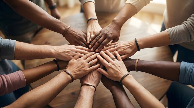 Friendship Stack of Hands Teamwork and cohesive, made by Ai