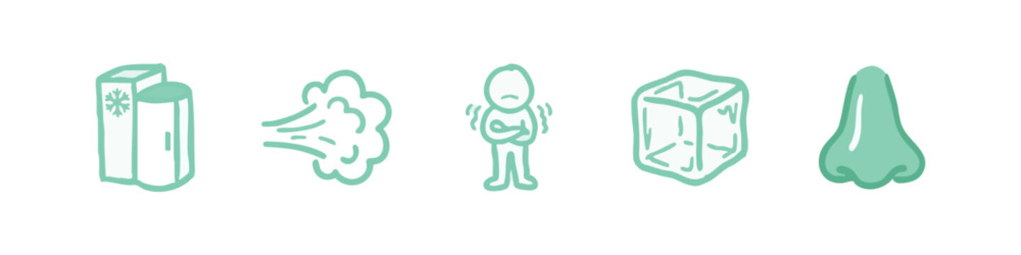 Mint Green Hand Drawn Cold and Flu Symptoms Icon Set