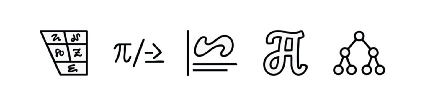 Line Icons: Grid, Math Symbols, Scribble, Greek Letter, Tree Diagram