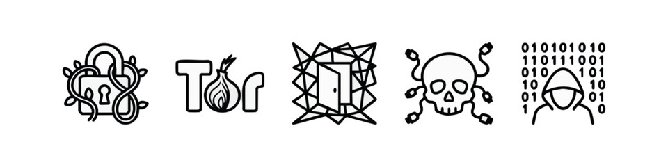 Obraz premium Cybersecurity and Hacking Prevention Line Icons Set for Digital Protection