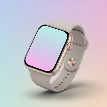 Modern silver smart watch with colorful screen interface display. apple watch mockup 