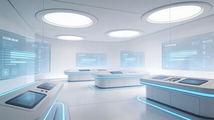 Fototapeta premium Futuristic control room with digital displays