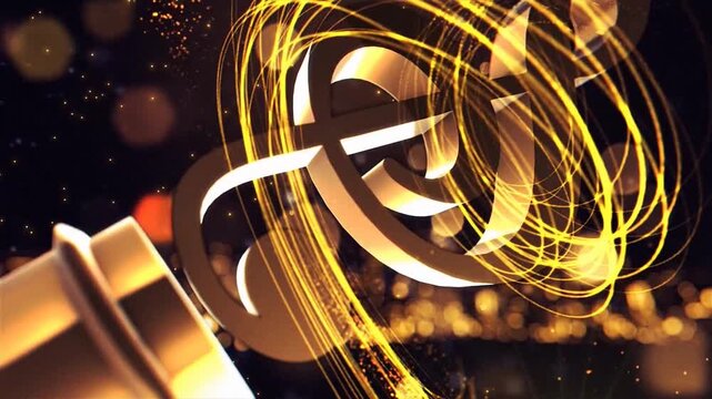 Golden Treble Clef Musical Note Trophy on Luxury Bokeh Background with Sparkling Particles and Elegant Light Streaks
