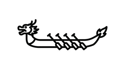 A striking black outline depicts a traditional chinese dragon boat silhouette © Mama