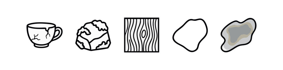 Fototapeta premium Line Art Texture Icons Set Featuring Cracked Ceramic Rock Wood Grain and Splash