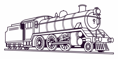 Minimalist vintage steam engine locomotive silhouette with locomotive transport railroad transportation illustration monochrome isolated steampunk industry engineering mechanical movement © Md Kazi Rahman