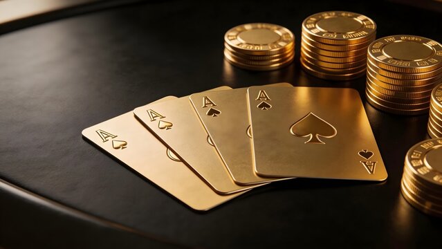 Golden playing cards and poker chips